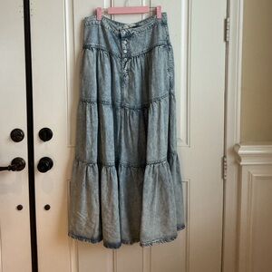 We The Free Light Blue Tiered Denim Maxi Skirt